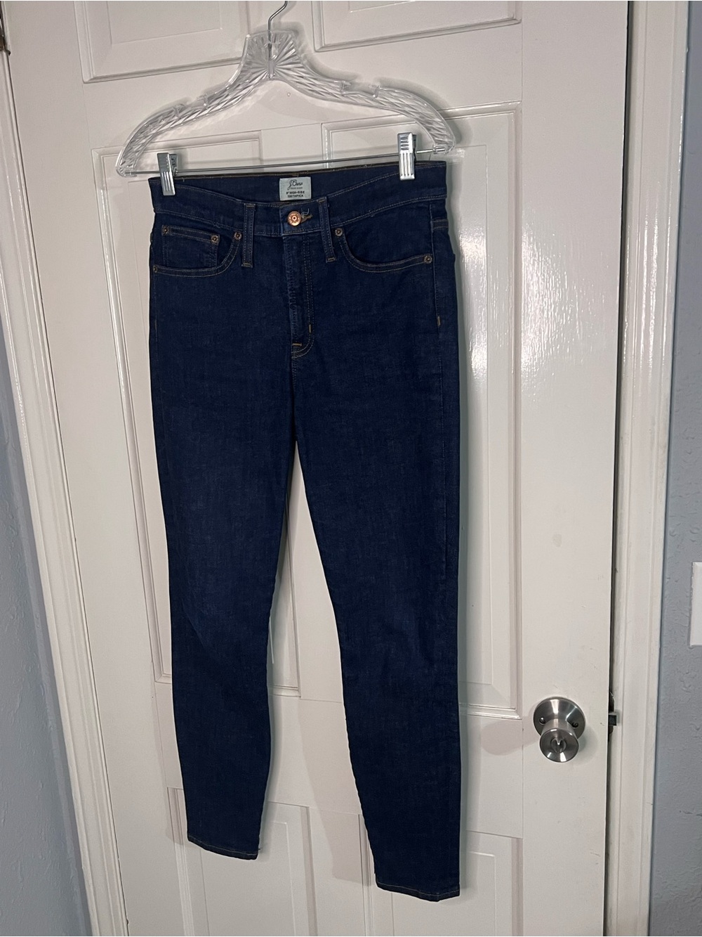 J. Crew “Toothpick” Skinny Jeans in Dark Blue Denim